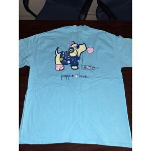 Puppie Love Light Blue Retro Pup Short Sleeve T-shirt Size X-Large